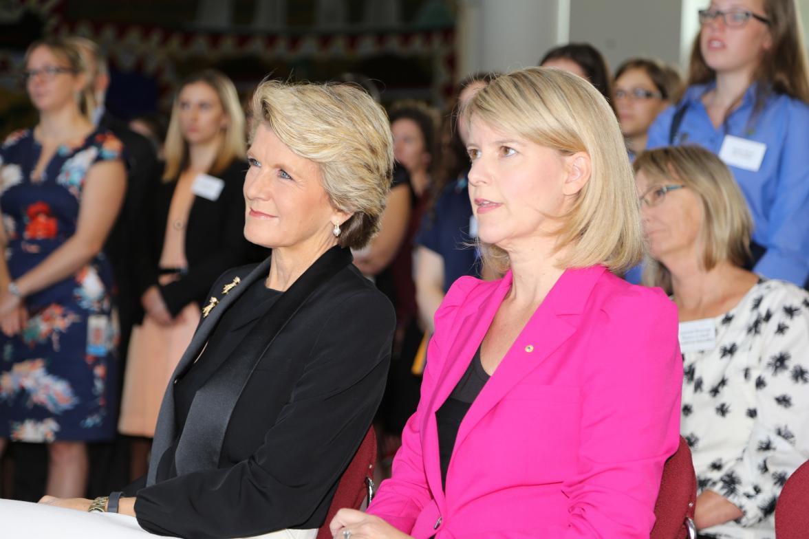 Foreign Minister Bishop and Ambassador Stott Despoja look on as Senator Cash delivers her remarks. 3 March 2014.