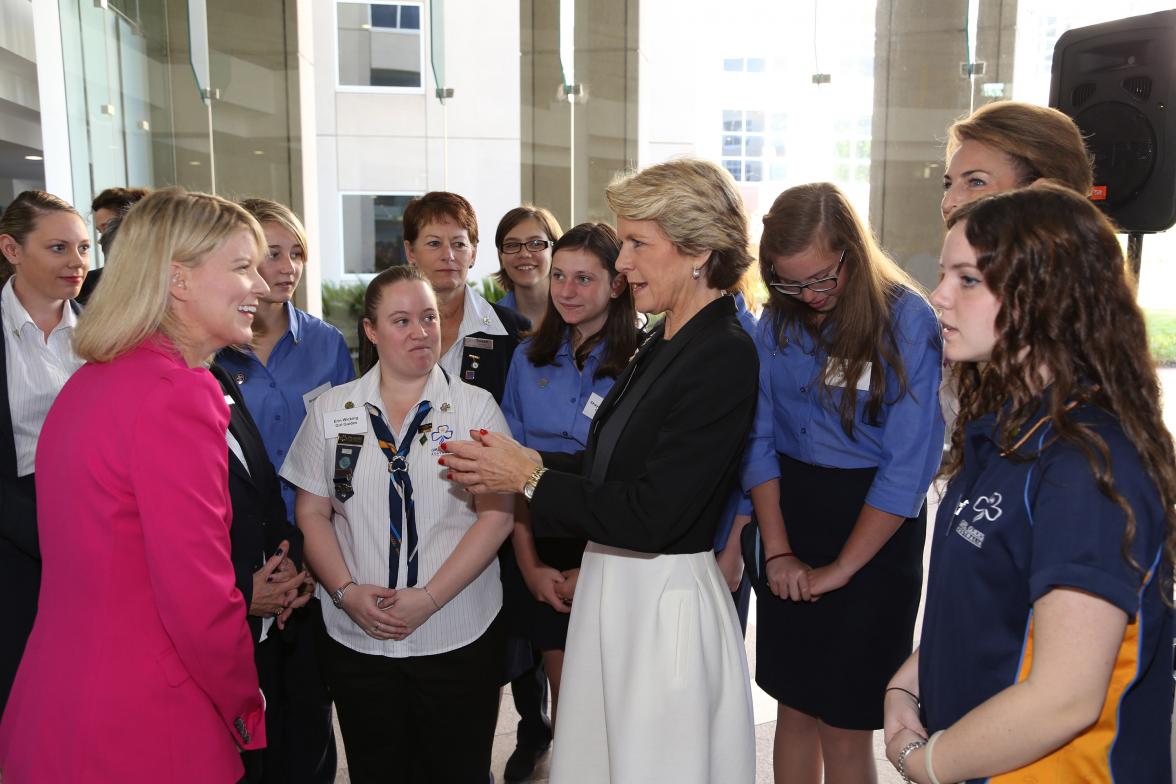 Ambassador Stott Despoja, Foreign Minister Bishop and Senator Cash with representatives from Girl Guides Australia. 3 March 2014.