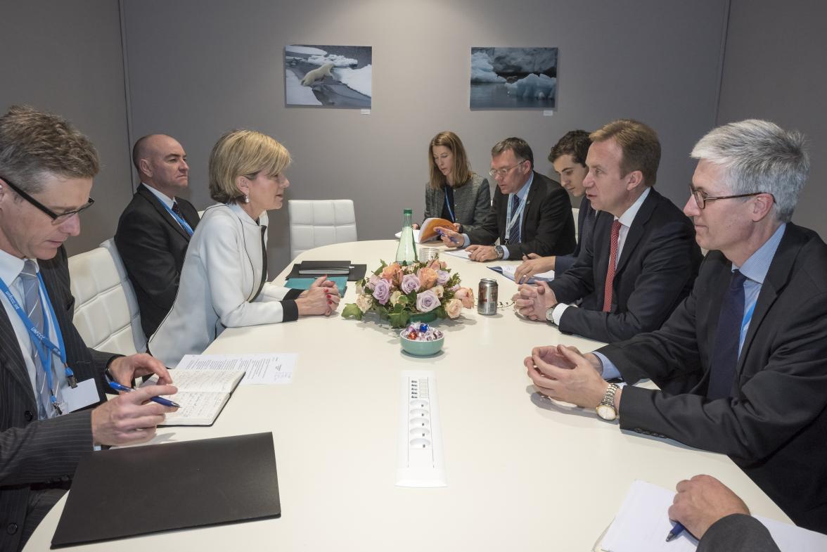 Minister Bishop and Norwegian Foreign Minister M. Borge Brende at the COP21 on Monday 7 December, 2015