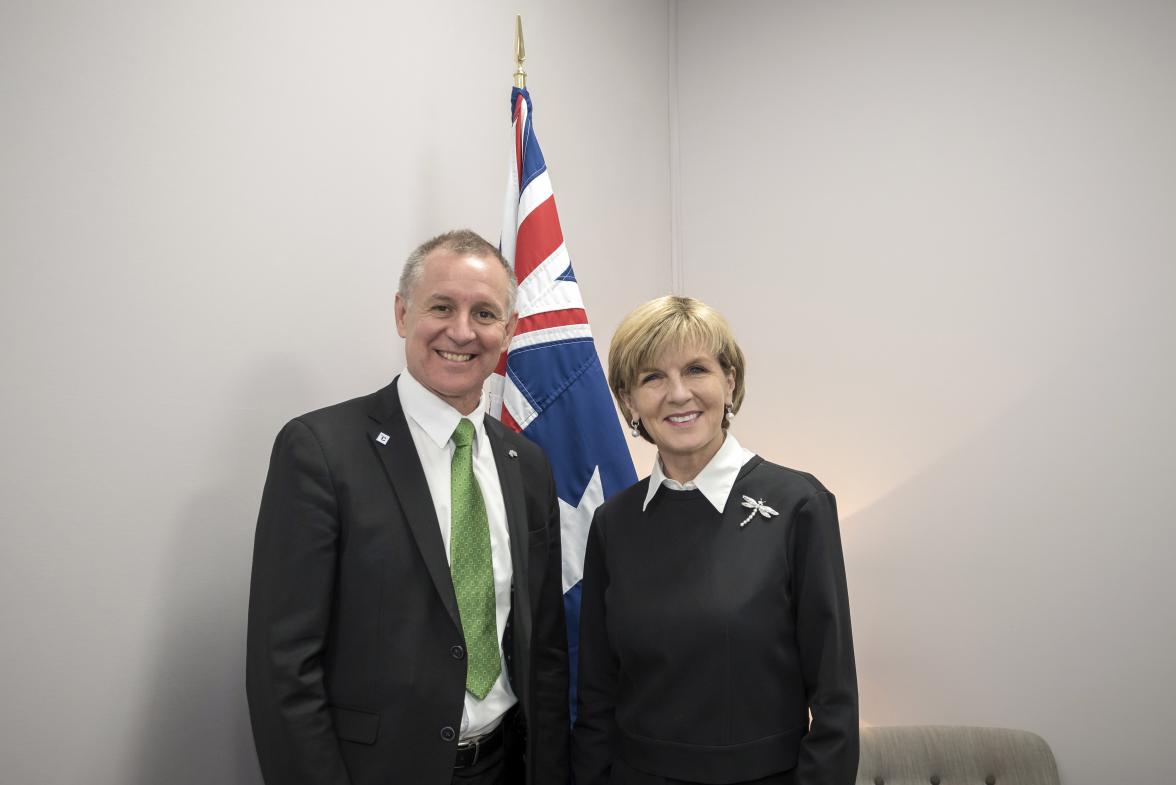 Minister Bishop and South Australia Premier, Jay Weatherill at COP21 on Tuesday 8 December, 2015