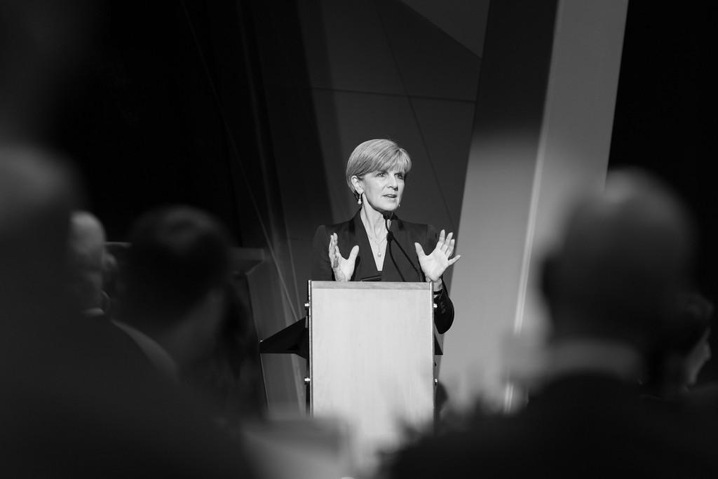 Foreign Minister Julie Bishop welcomes Heads of Missions to South Australia at a dinner at the Adelaide Convention Centre.