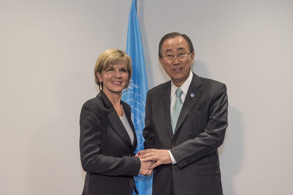 Minister Bishop meeting Ban Ki-moon, UN Secretary-General at the COP21 in Paris on Friday 11 December, 2015