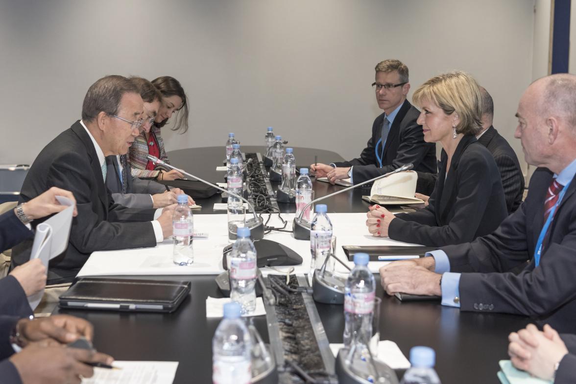 Minister Bishop meeting Ban Ki-moon, UN Secretary-General at the COP21 in Paris on Friday 11 December, 2015