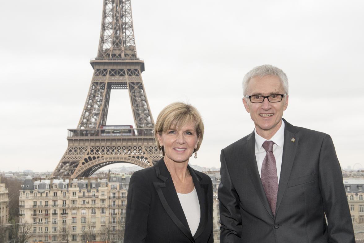 Minister Bishop with Interpol Secretary General, Jurgen Stock at the Australian Embassy in Paris on Friday 11 December, 2015