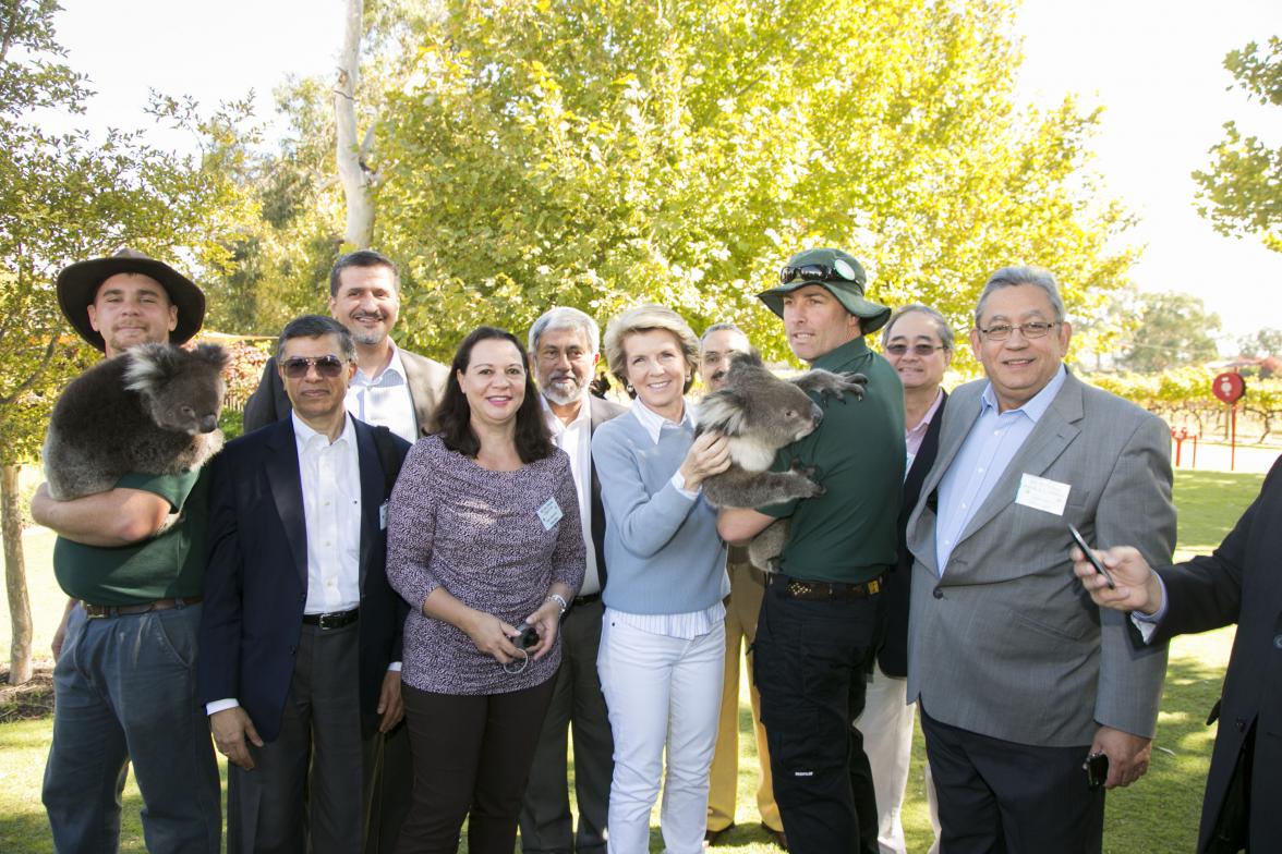 Rudra Nepal, Ambassador to Australia, Nepal (front); Yousef Ali Al-Khater, Ambassador to Australia, Qatar (back); Mirella Chauvin, High Commissioner to Australia, Mauritius; Admiral Thisara Samarasinghe, High Commissioner to Australia, Sri Lanka (back); M