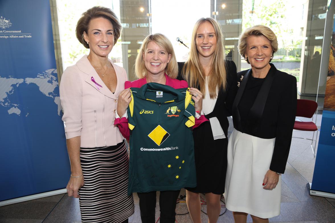 Senator Cash, Ambassador Stott Despoja, Ellyse Perry and Foreign Minister Bishop. 3 March 2014.