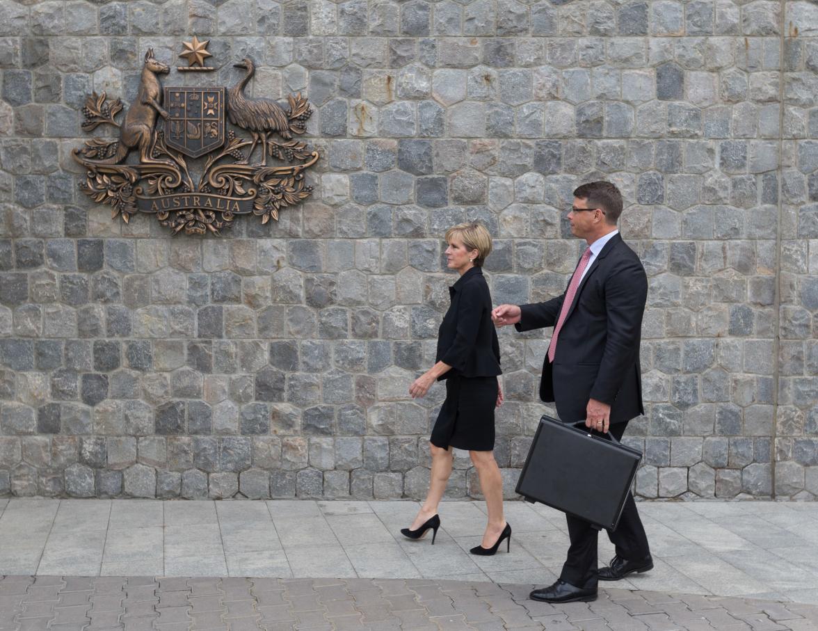 13 April 2015, New Delhi, India;  The Hon. Julie Bishop, Australian Minister for Foreign Affairs meeting with staff from the Australian High Commission in New Delhi during her visit to India to promote trade and investment opportunities for Australia.