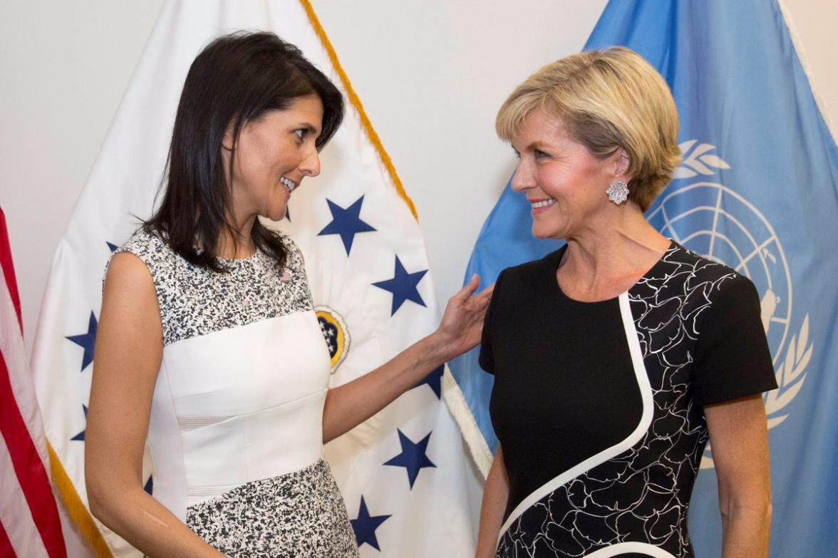 Foreign Minister Julie Bishop meets with HE Ms Nikki Haley, Ambassador and Permanent Representative of the United States of America to the United Nations, on 18 May 2017. Photo credit: Andrew Kelly