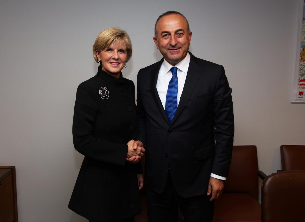 Foreign Minister Julie Bishop meets with Egyptian Foreign Minister, Sameh Hassan Shoukry, at the United Nations in New York on 19 September 2014. (Trevor Collens/DFAT)