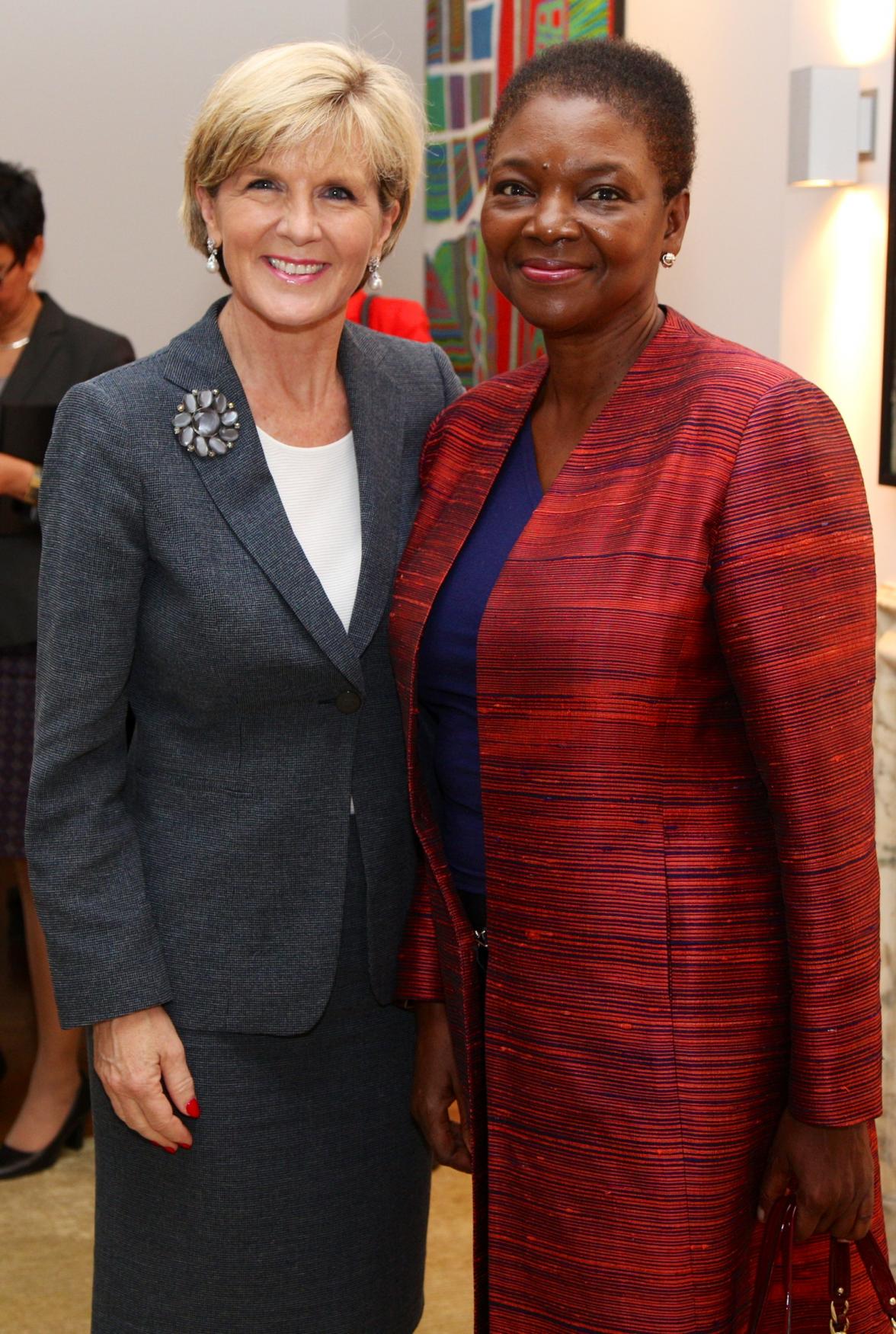 Foreign Minister Julie Bishop meets with United Nations Under-Secretary-General for Humanitarian Affairs and Emergency Relief Coordinator, Ms Valerie Amos, in New York, 21 September, 2014. (Trevor Collens/DFAT). 