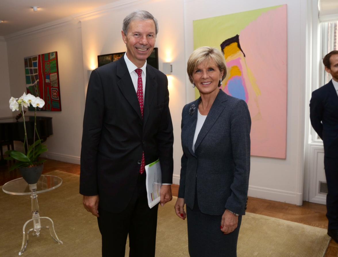 Foreign Minister Julie Bishop meets with Mr Jean-Marie Guéhenno, President of the International Crisis Group. New York, 21 September, 2014. (Trevor Collens/DFAT).