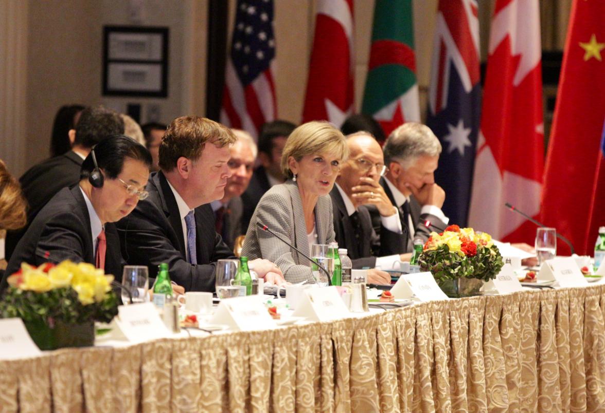 Foreign Minister Julie Bishop speaks at a meeting of the Global Counter-Terrorism Forum in New York. 23 September, 2014. (Trevor Collens/DFAT)