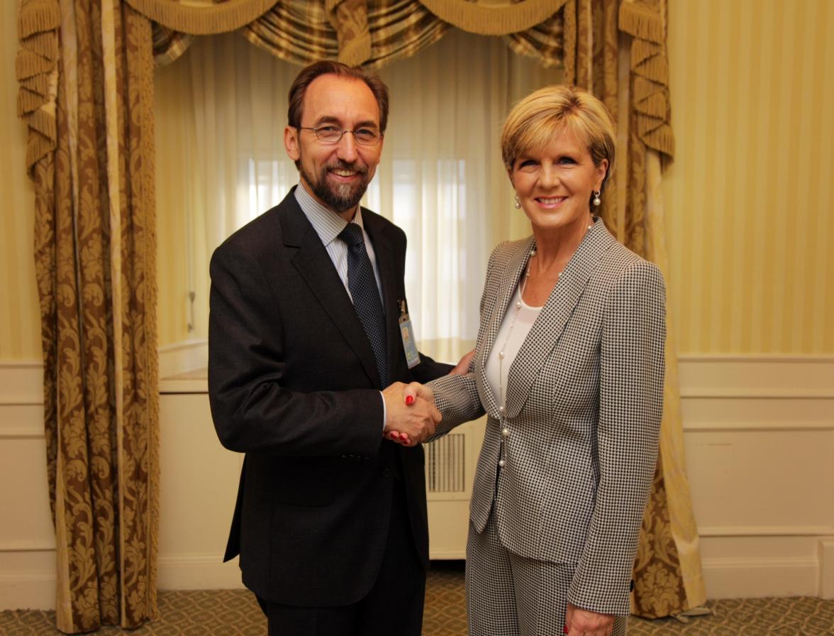 Foreign Minister Julie Bishop meets with United Nations High Commissioner for Human Rights, Prince Zeid Ra'ad Al-Hussien in New York. 23 September 2014. (Trevor Collens/DFAT)