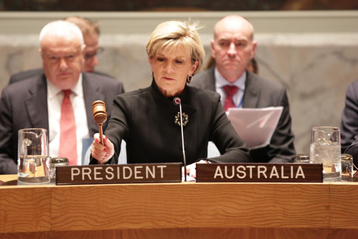 Foreign Minister Julie Bishop presiding over a United Nations United Nations Security Council meeting on counter-terrorism in New York, 19 November, 2014. (Credit: DFAT/Trevor Collens)