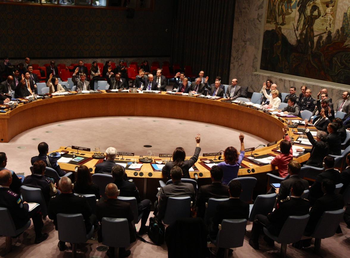 Foreign Minister Julie Bishop chairs the United Nations Security Council debate on the role of police in UN peacekeeping operations, 20 November 2014. (DFAT/Trevor Collens)