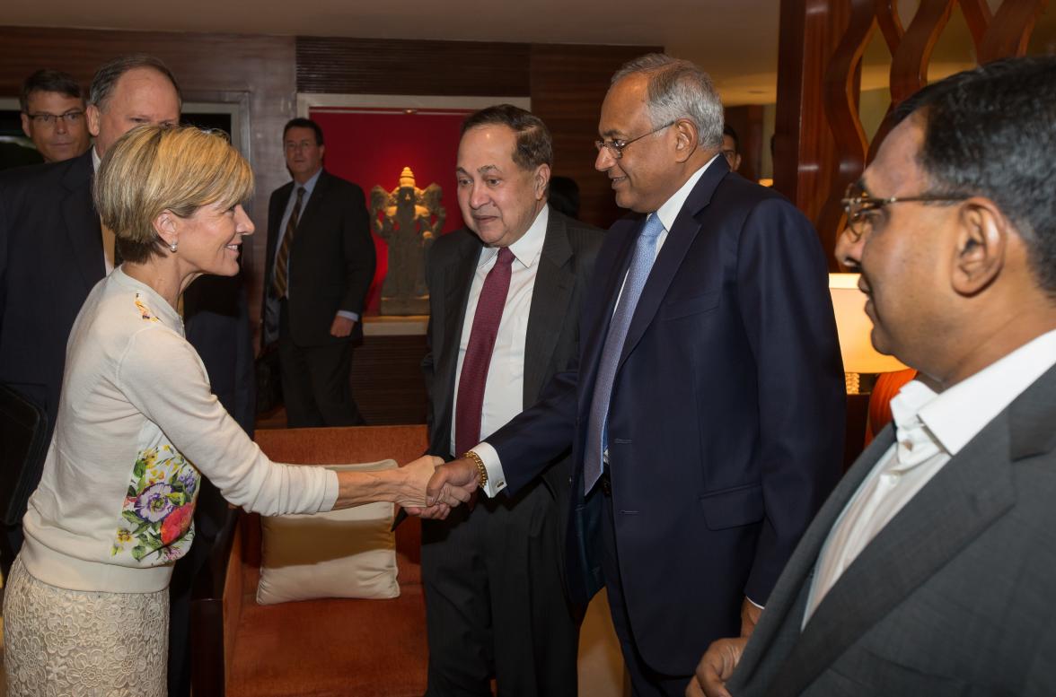 15 April 2015, Chennai, Tamil Nadu, India;  The Hon. Julie Bishop, Australian Minister for Foreign Affairs having a working lunch with the business elite of Chennai industry during her visit to India to promote trade and investment opportunities for Austr