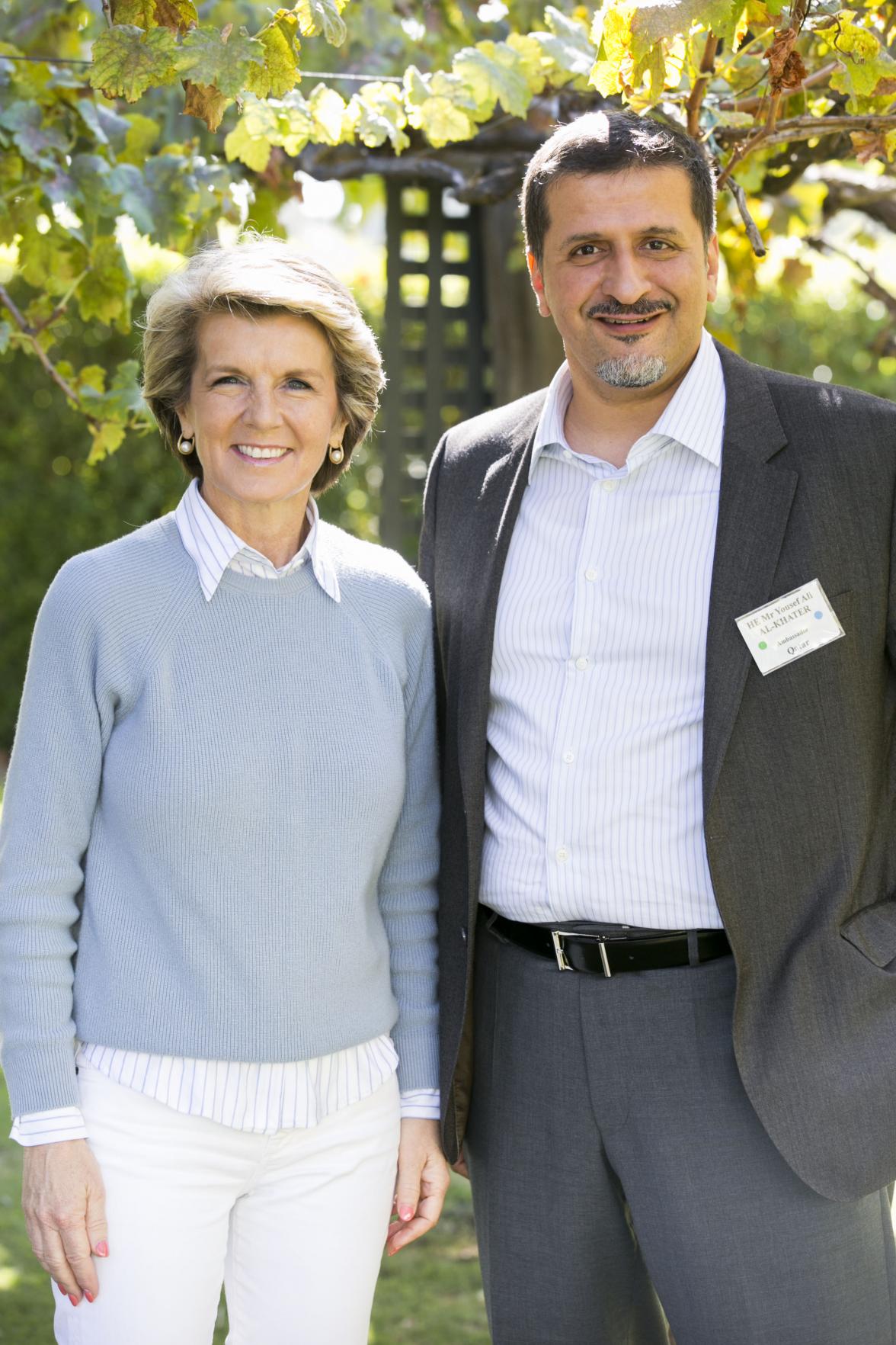 Foreign Minister Julie Bishop and Yousef Ali Al-Khater, Ambassador to Australia, Qatar.