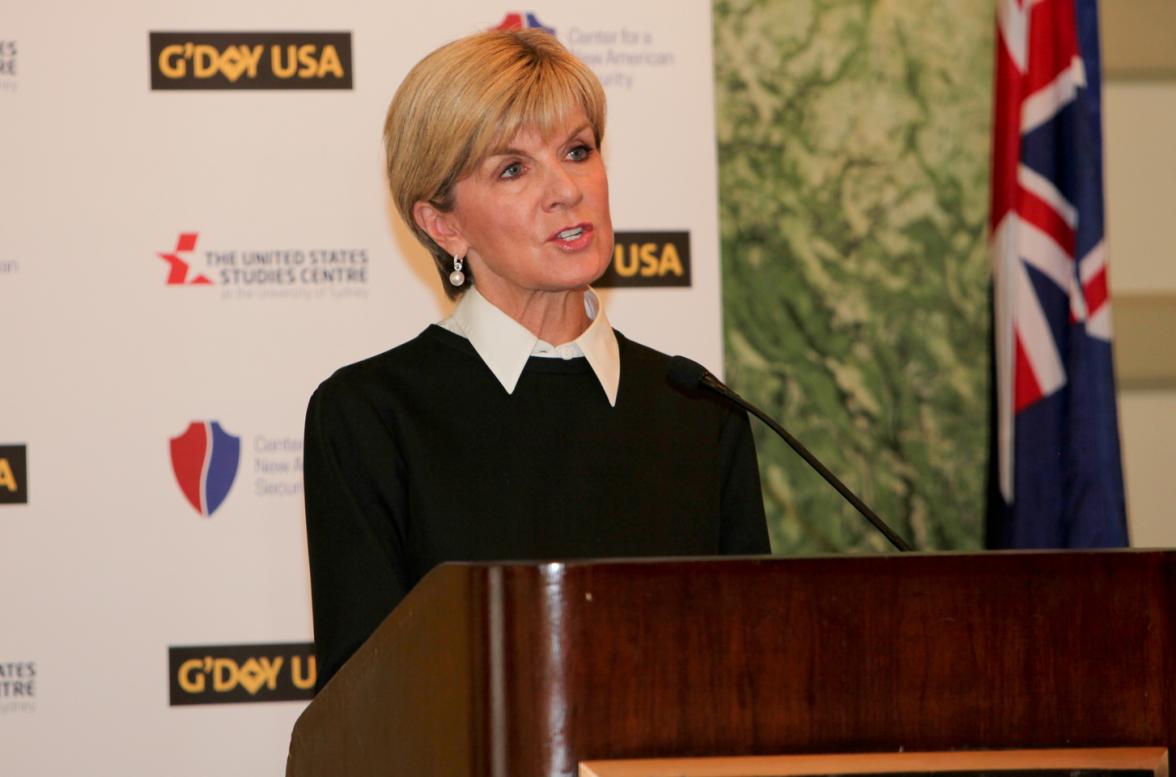 Foreign Minister Julie Bishop delivers her Keynote address to the G'Day USA forum in partnership with the Center for New American Security (CNAS) and the United States Studies Centre (USSC). Washington DC, 26 January 2016.