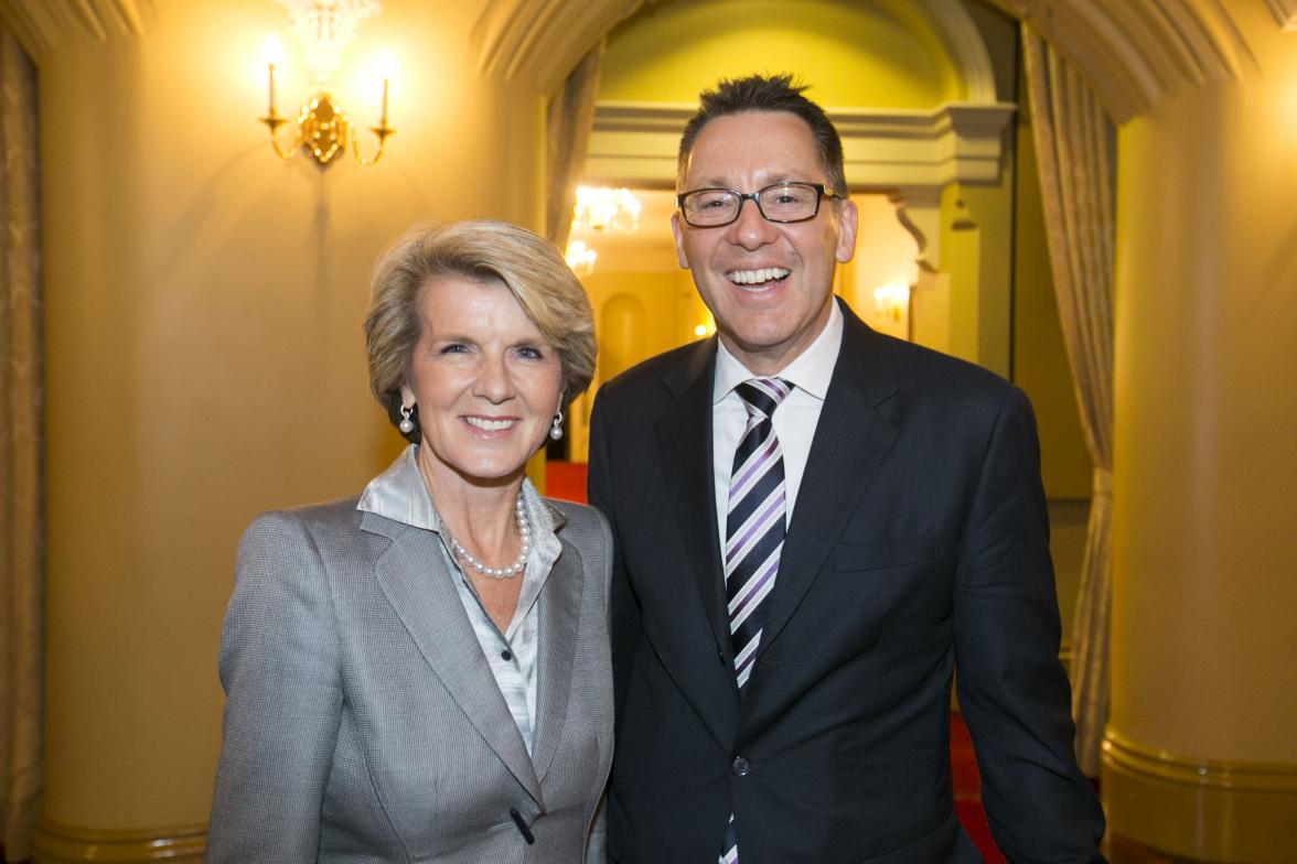 Minister for Foreign Affairs Julie Bishop and Parliamentary Secretary to the Minister for Foreign Affairs Senator Brett Mason at a function at Government House for HoMs visit to Western Australia.