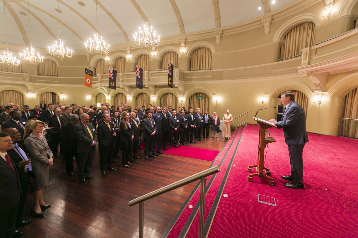 Western Australian Governor Malcolm McCusker addresses the visiting Heads of Mission at Government House