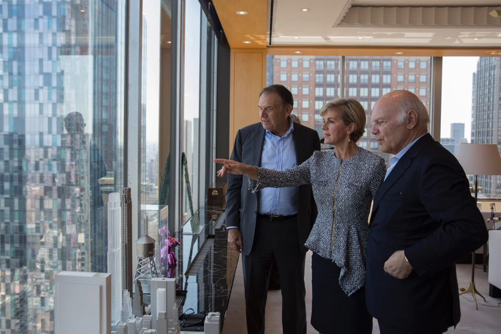 Foreign Minister Julie Bishop meets with co-chairs of President Trump’s Infrastructure Council, Mr Richard LeFrak and Mr Steve Roth on 19 May 2017. Mr Roth is Chairman of the Board and CEO of Vornado Realty Trust and Mr LeFrak is Chairman and CEO of the L