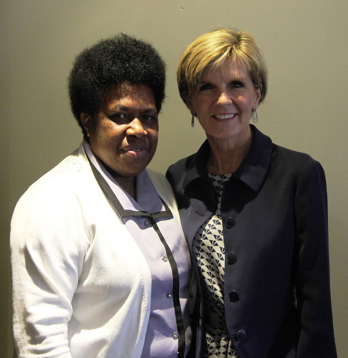 Foreign Minister Julie Bishop meets with PNG Religion, Youth and Community Development Minister Delilah Gore. 15 December 2014. 