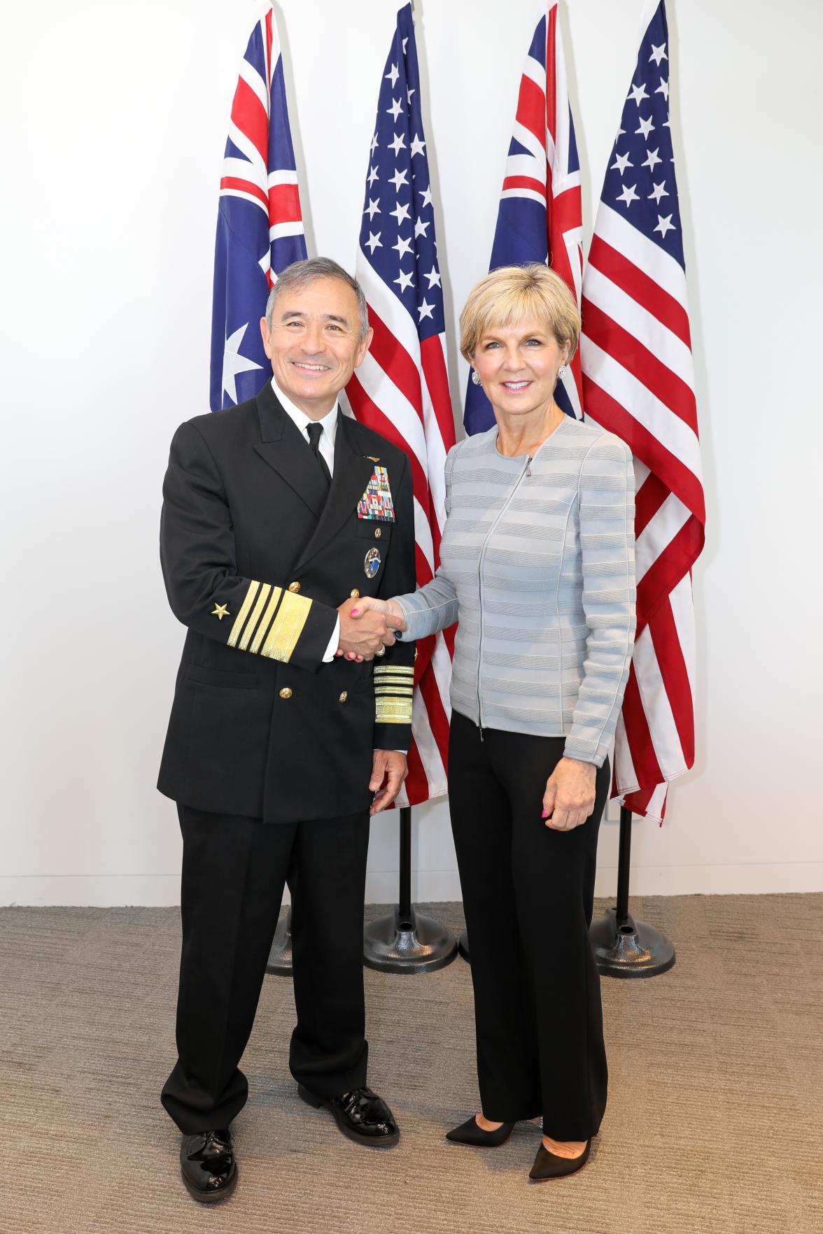 Foreign Minister Julie Bishop and Admiral Harry Harris, Commander US Pacific Command, meet for talks in Sydney on 6 June following AUSMIN 2017.