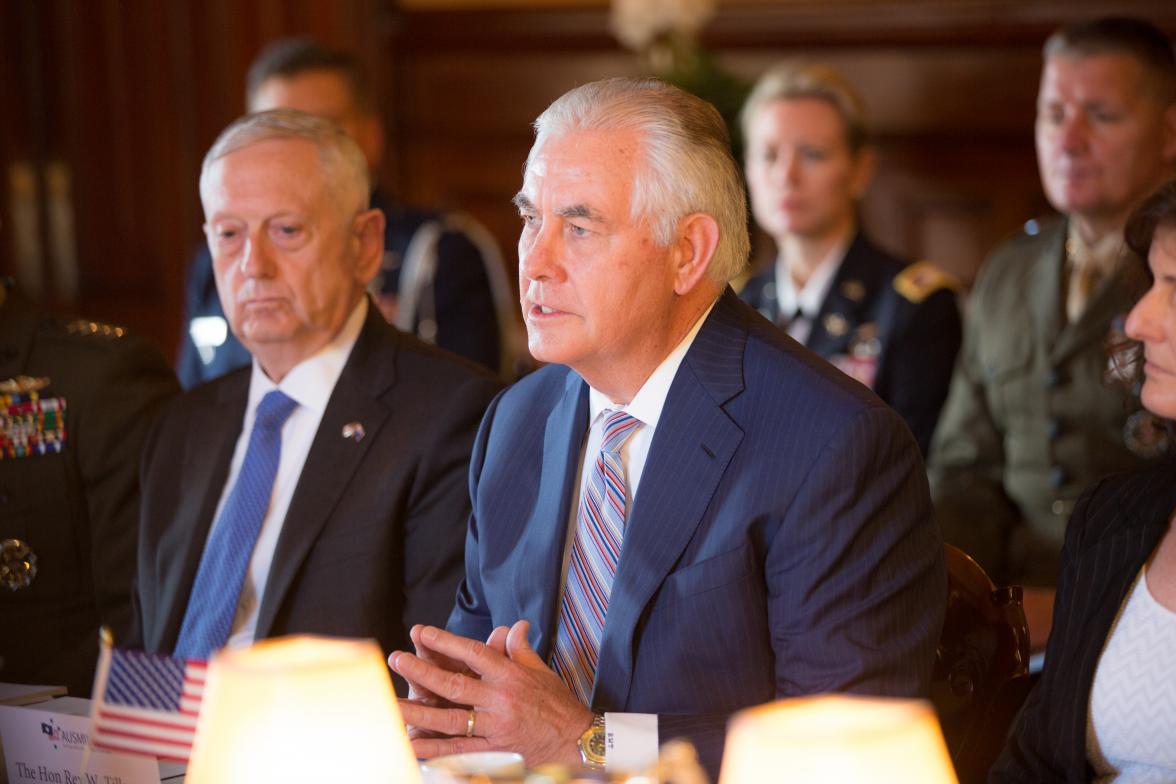 US Secretary of State Rex Tillerson and US Secretary of Defense James Mattis during the opening session of AUSMIN at Government House in Sydney on 5 June 2017.