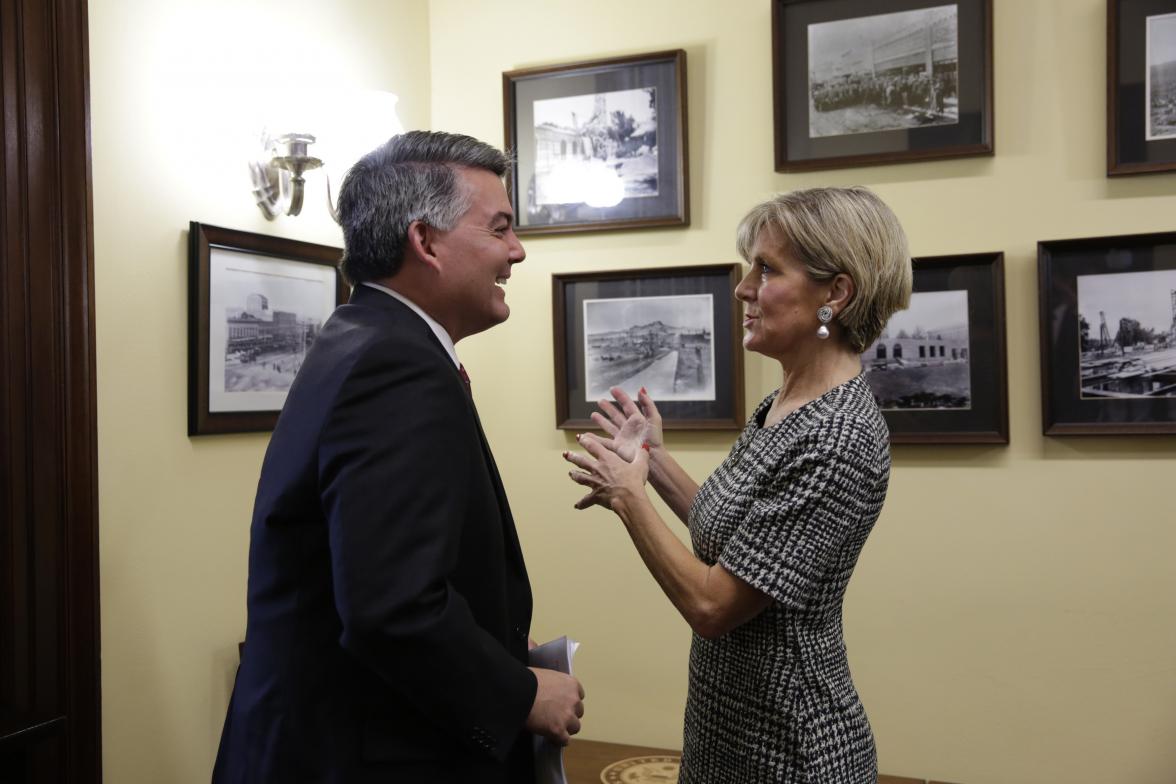 Australian Minister for Foreign Affairs Julie Bishop meets with Senator Cory Gardner (R-CO) on Capitol Hill in Washington on September 26, 2017. Photo by Yuri Gripas