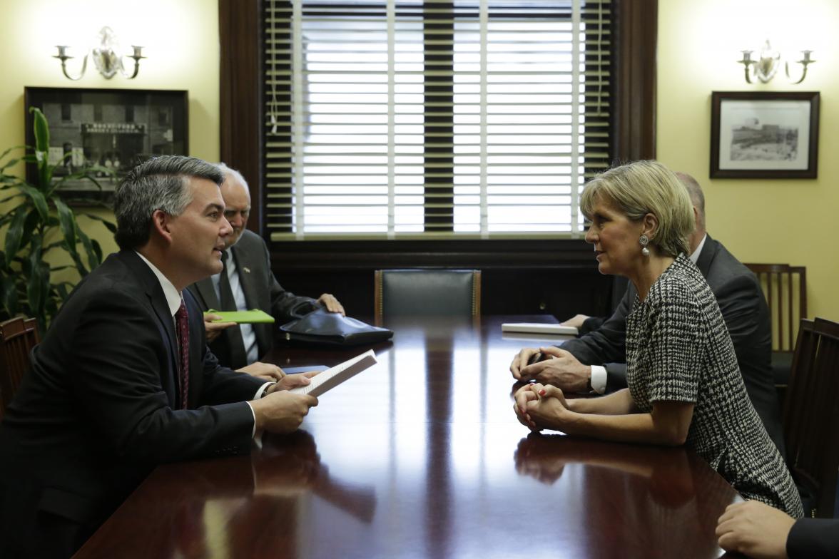 Australian Minister for Foreign Affairs Julie Bishop meets with Senator Cory Gardner (R-CO) on Capitol Hill in Washington on September 26, 2017. Photo by Yuri Gripas