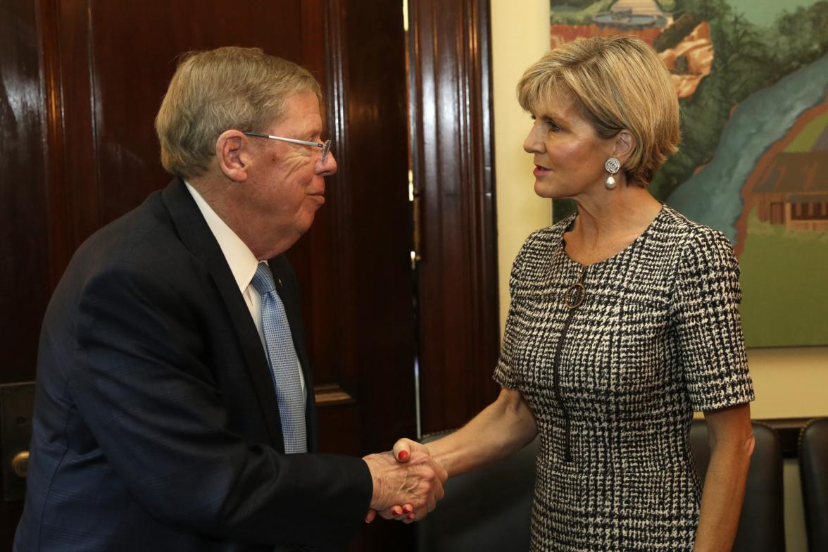 Australian Minister for Foreign Affairs Julie Bishop meets with Caucus for Effective Foreign Assistance Senate Co-Chairs, Senators Chris Coons (D-DE) and Johnny Isakson (R-GA) on Capitol Hill in Washington on September 26, 2017. Photo by Yuri Gripas