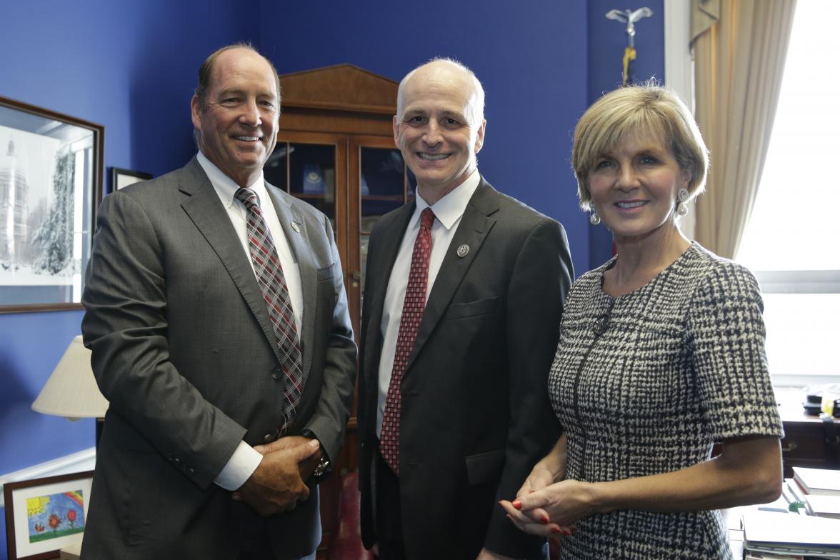 Australian Minister for Foreign Affairs Julie Bishop meets with Caucus for Effective Foreign Assistance House Co-Chairs, Rep Adam Smith (D-WA) & Rep Ted Yoho (R-FL) on Capitol Hill in Washington on September 26, 2017. Photo by Yuri Gripas