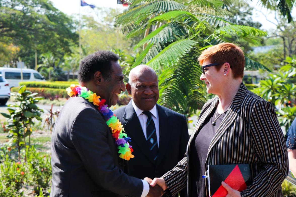 Minister Payne meets Minister for Higher Education, Pila Niningi while touring the new facilities at University of Papua New Guinea