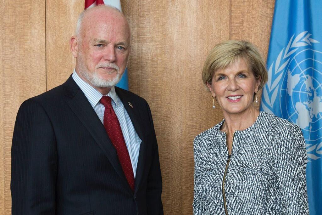 Foreign Minister Julie Bishop meets with Mr Peter Thomson, President of the United Nations General Assembly, on 19 May 2017. Photo credit: Andrew Kelly