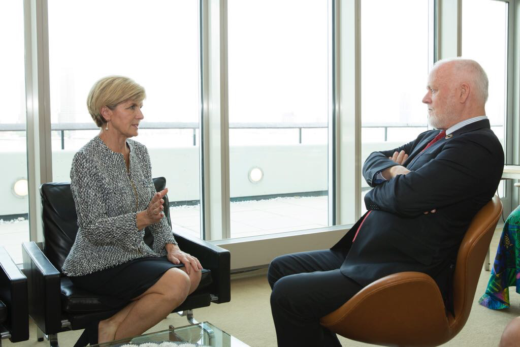 Foreign Minister Julie Bishop meets with Mr Peter Thomson, President of the United Nations General Assembly, on 19 May 2017. Photo credit: Andrew Kelly