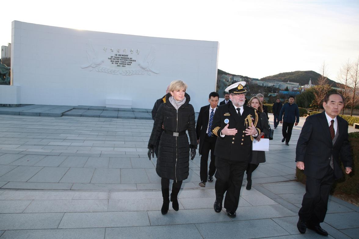 Foreign Minister Julie Bishop visiting the United Nations Memorial Cemetery in Korea.