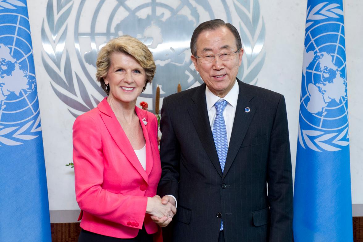 UN Secretary General Ban ki-Moon with Foreign Minister Julie Bishop, 27 September, 2013.