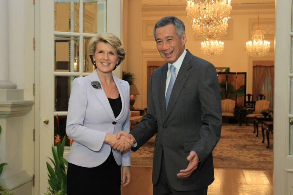 Australian Minister for Foreign Affairs Julie Bishop MP meets Singaporean Prime Minister Lee Hsien Loong on Ms Bishop's introductory visit to Singapore as Foreign Minister. 

Photo: Ministry of Communications and Information (MCI).