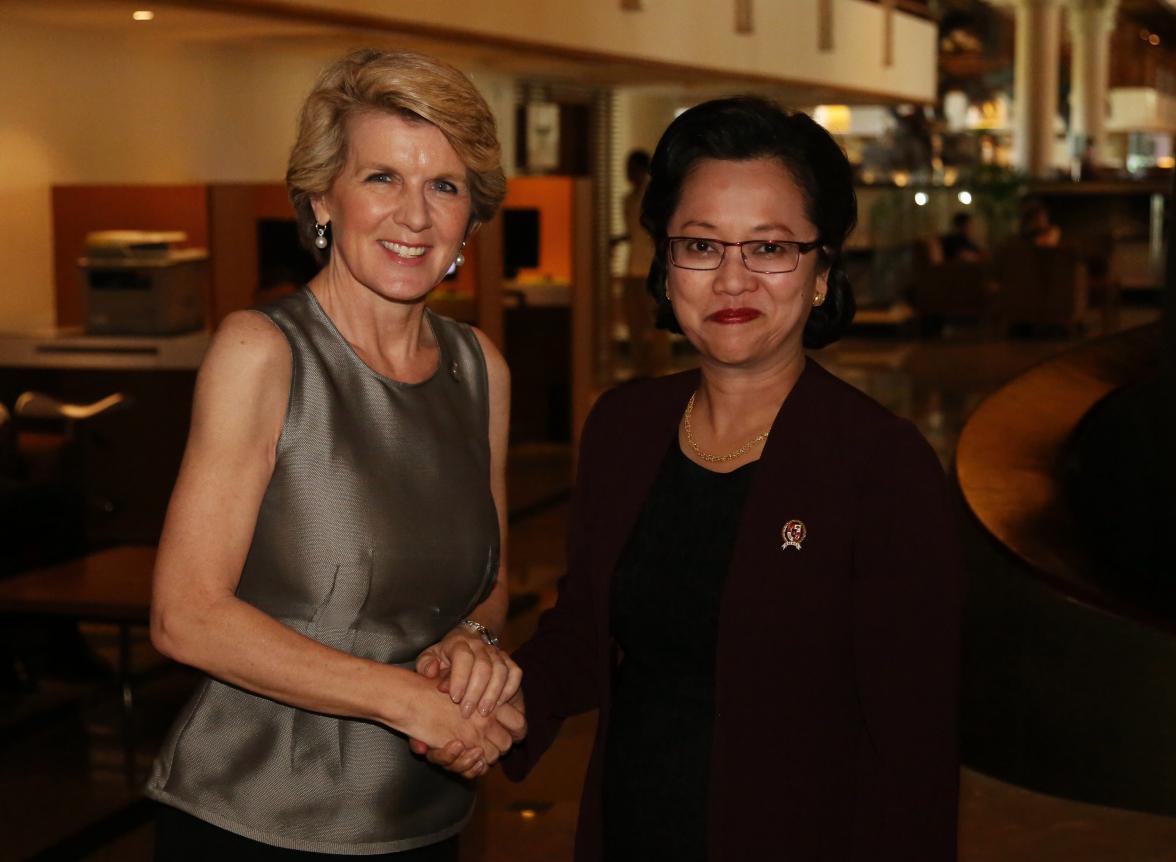 Australian Minister for Foreign Affairs the Hon Julie Bishop holds a bilateral meeting with Armida Alisjahbana, Minister for National Development Planning from the Republic of Indonesia, at the APEC Summit on the afternoon of October 5, 2013, in Nusa Dua,