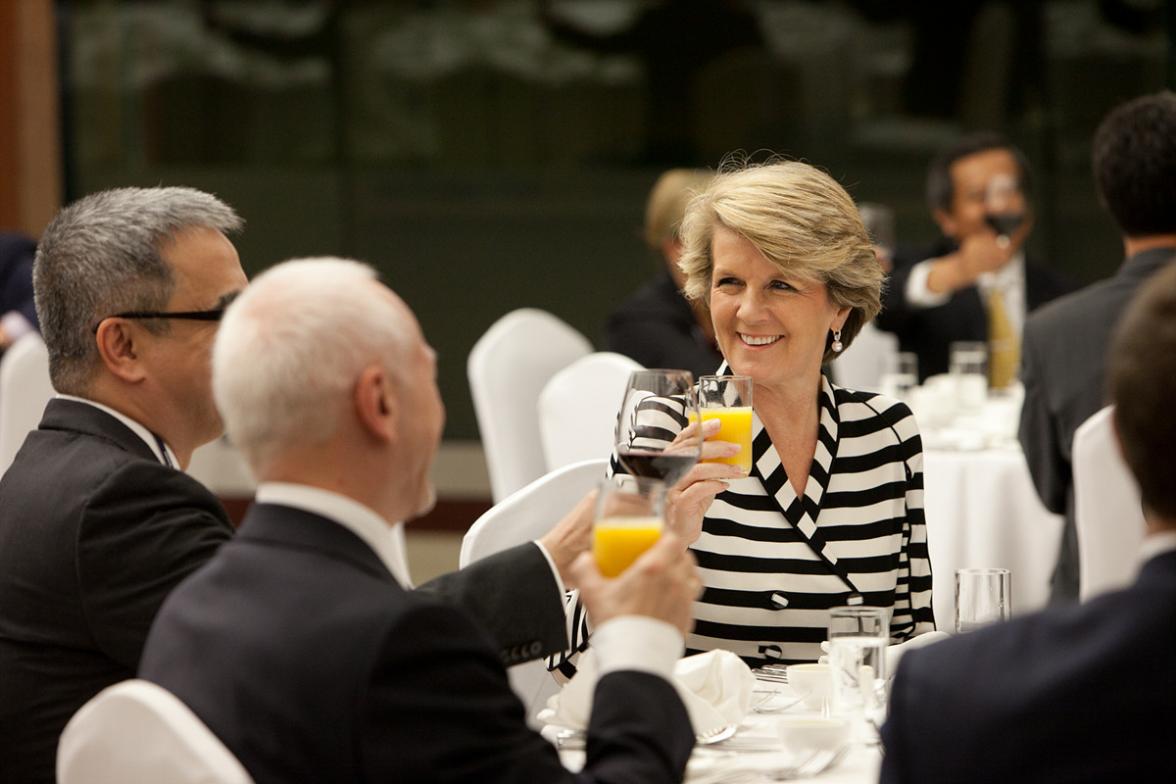 Foreign Minister Julie Bishop attending an official lunch for Ministers at the Conference on Cyberspace in Seoul.