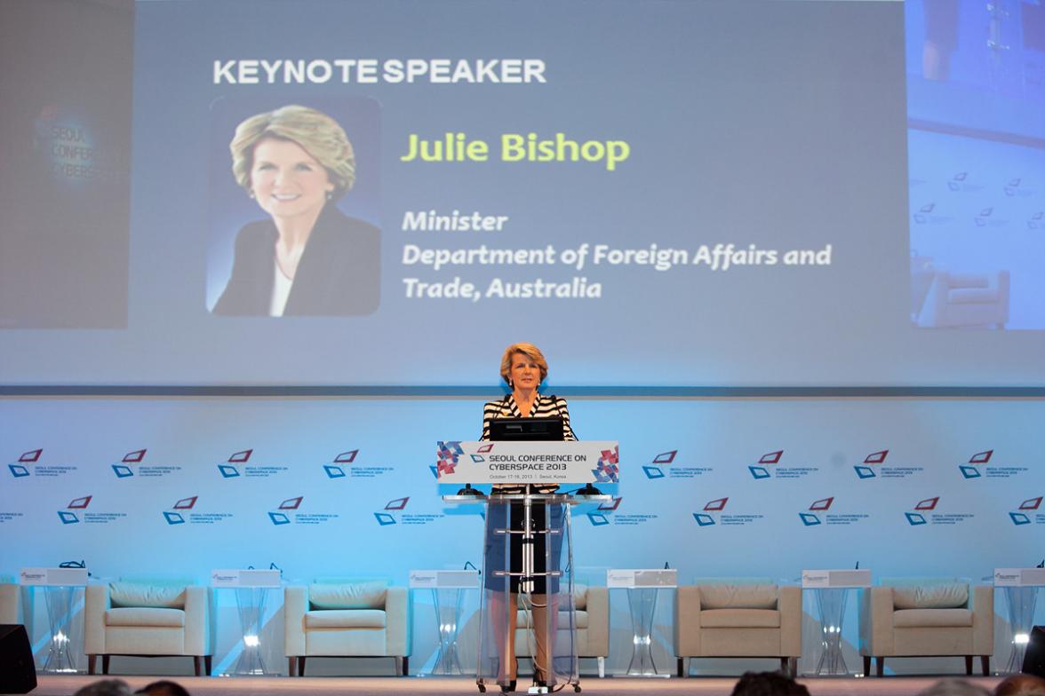 Foreign Minister Julie Bishop delivering a keynote speech at the Seoul Conference on Cyberspace 2013.