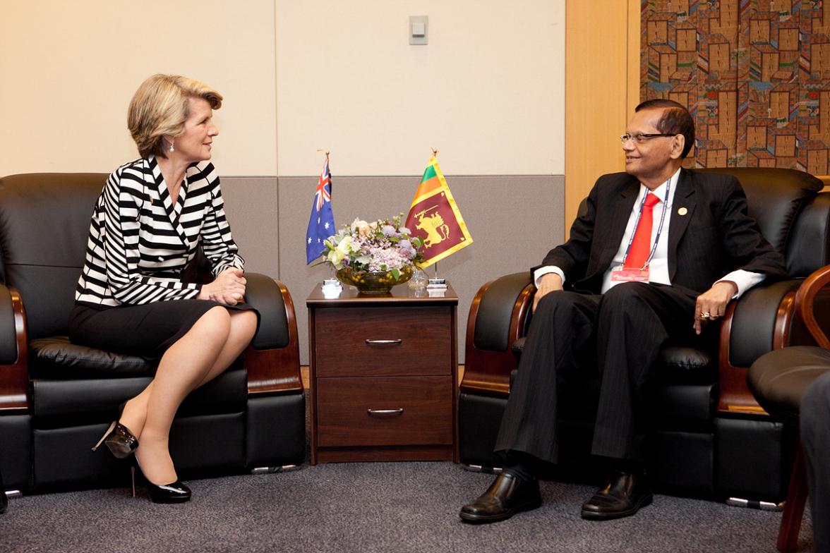 Foreign Minister Julie Bishop meeting with Sri Lankan Foreign Minister Gamihi Lakshman Peiris.