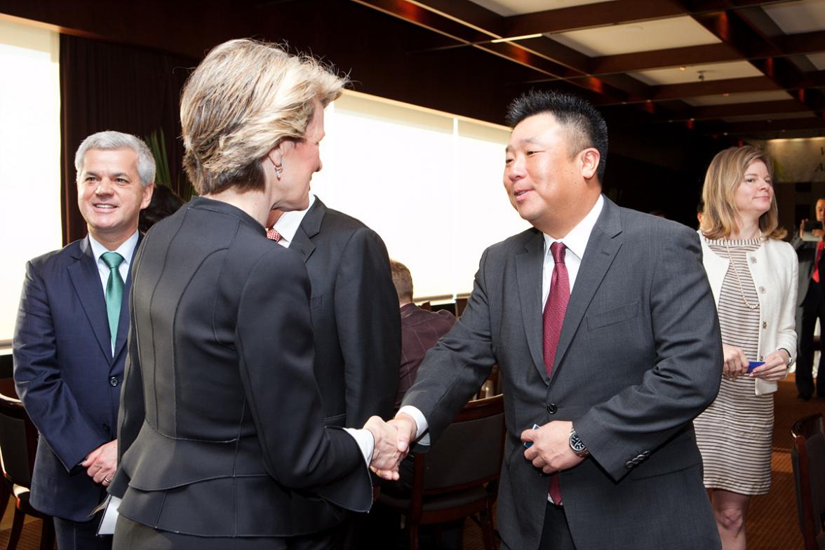 Foreign Minister Bishop with Mr Kim Ki-suk, Country Manager of ANZ Korea. 18 October 2013.