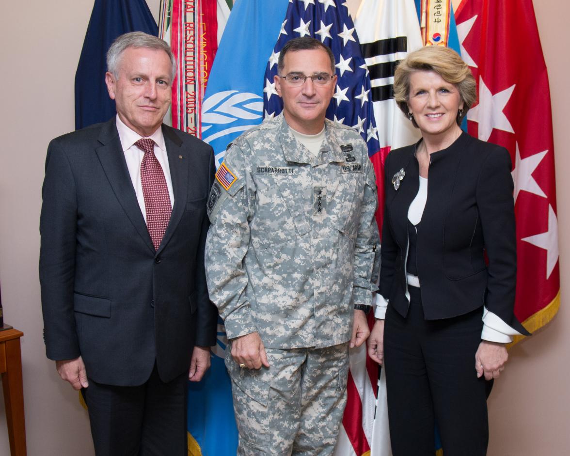 FM Bishop with General Curtis M. 'Mike' Scaparrotti, Commander United Nations Command, United States Forces Korea and Combined Forces Command (Centre), and Australian Ambassador to Republic of Korea, H.E. Mr Bill Paterson.