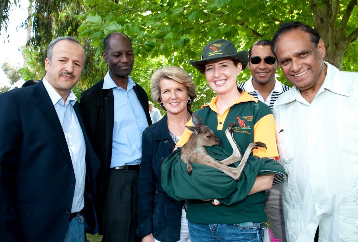 (L-R) Fadhl Al-Maghafi, Minister Plenipotentiary, Yemen; Henrique Alberto Banze, Deputy Minister for Foreign Affairs and Cooperation, Mozambique; Ms Bishop; Ulrich Andriantiana, Minister of Foreign Affairs, Madagascar); and Ebrahim Ismail Ebrahim, Deputy