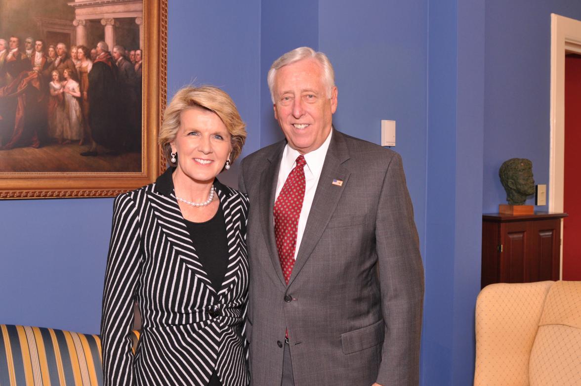 Foreign Minister Julie Bishop with US Congressman Steny Hoyer (D-Maryland), Democratic Whip on Capitol Hill, Washington DC, 19 November 2013.