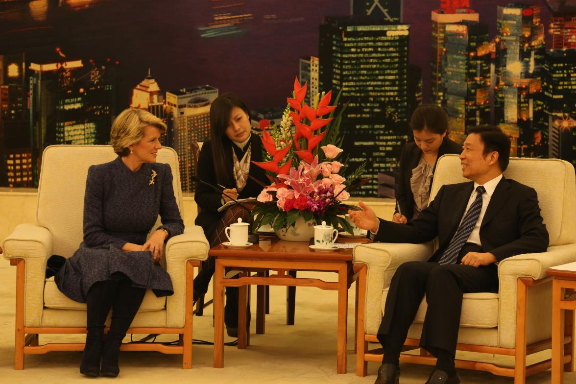 Australia's Foreign Minister Julie Bishop meets with Chinese Vice President Li Yuanchao in Beijing. December 2013