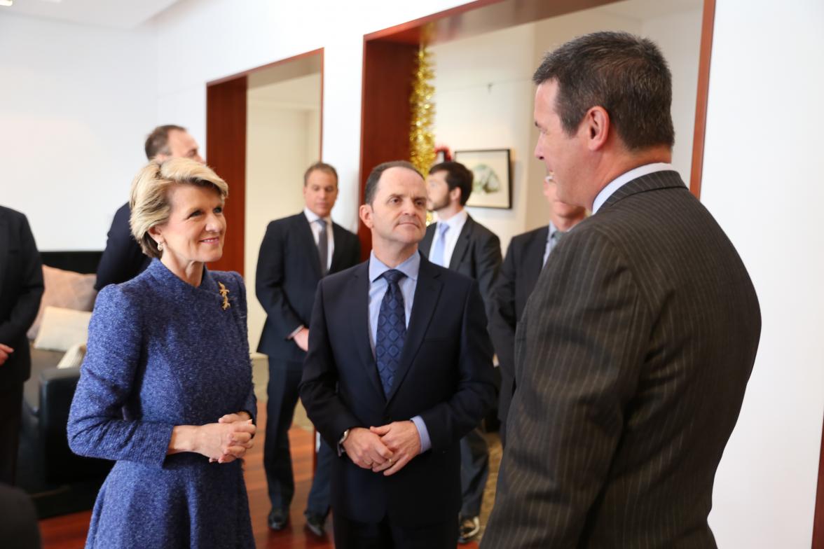 Foreign Minister Bishop meets Brendan Mason, Cochlear, accompanied by Alan Morrell Senior Trade Commissioner, Austrade. 6 December 2013