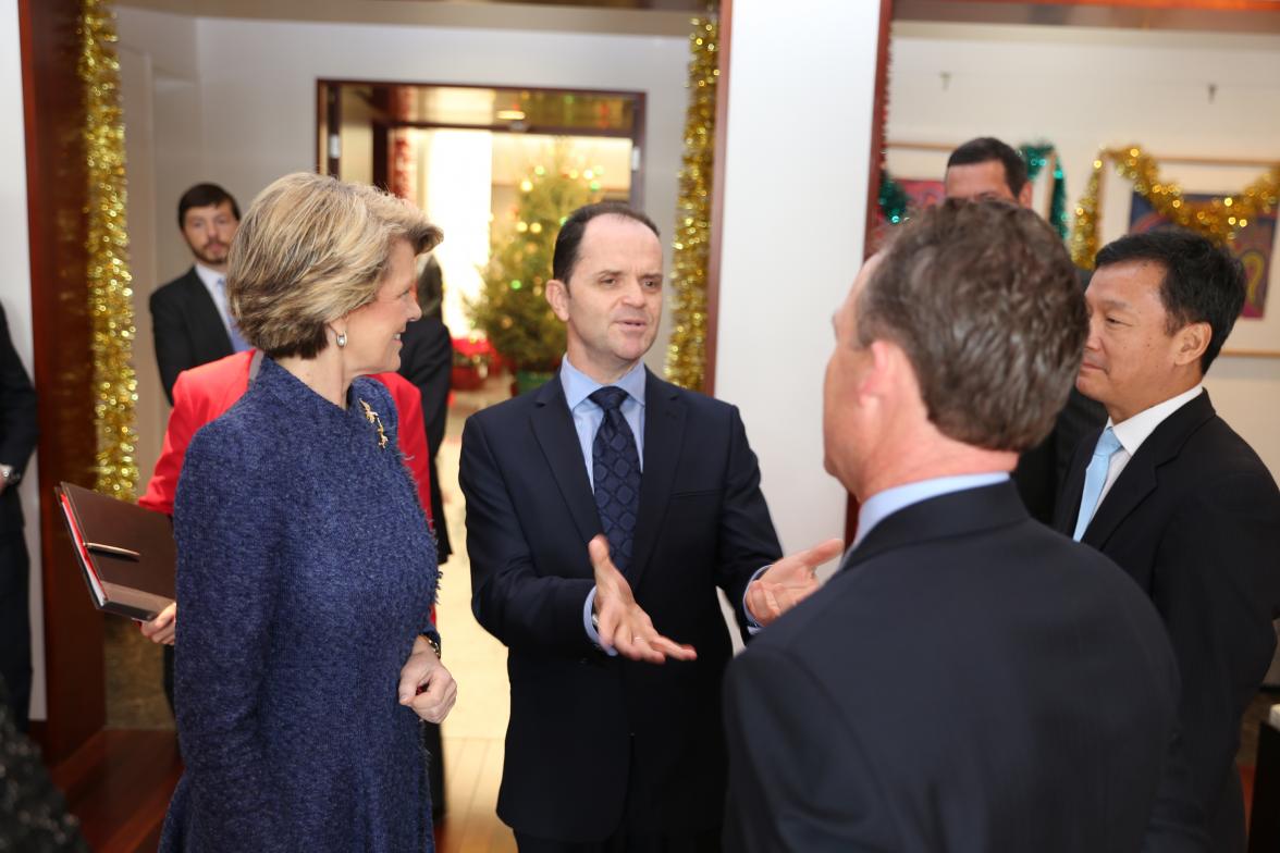 Foreign Minister Bishop meets Adrian Gonzalez, Chief Executive, Millward Brown and Ren Binyan, Rio Tinto, accompanied by Alan Morrell Senior Trade Commissioner, Austrade. 6 December 2013