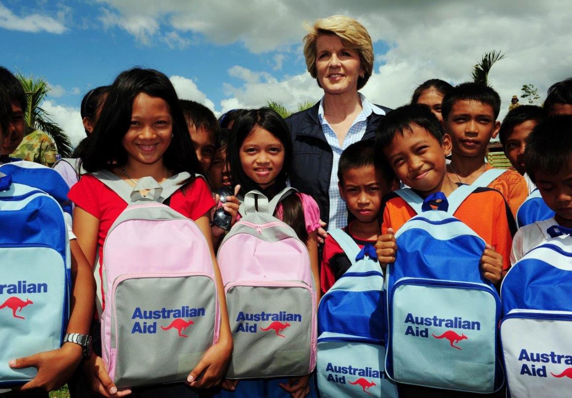 Visiting a school in Typhoon damaged Ormoc, Philippines. 8 December 2013
Credit ADF